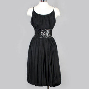 Black Silk Chiffon Vintage Evening Dress MEDIUM